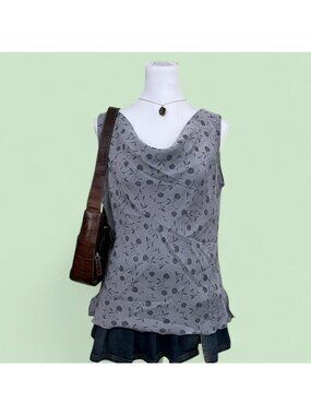 90s gray ditsy floral whimsygoth grunge cowl neck top